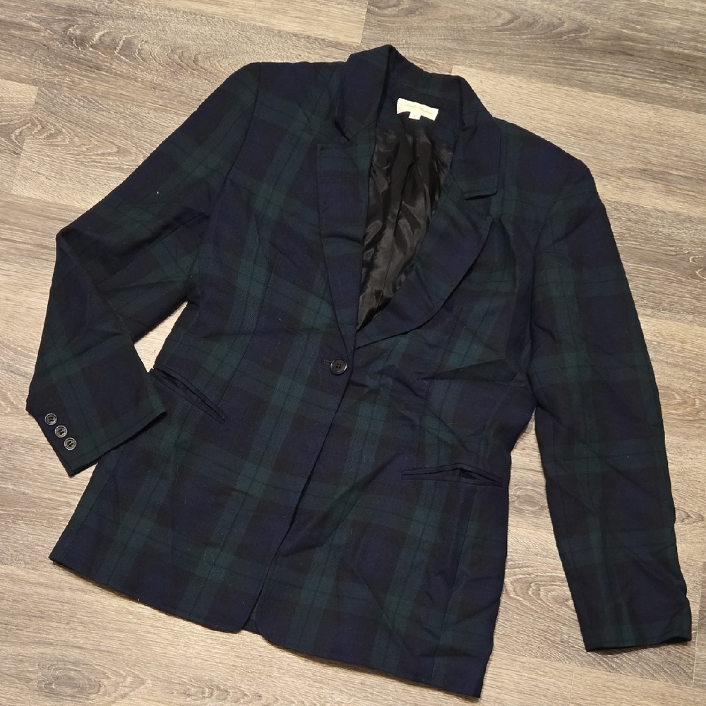 Brooks Brothers Navy/green Plaid Wool Blazer Sz 10